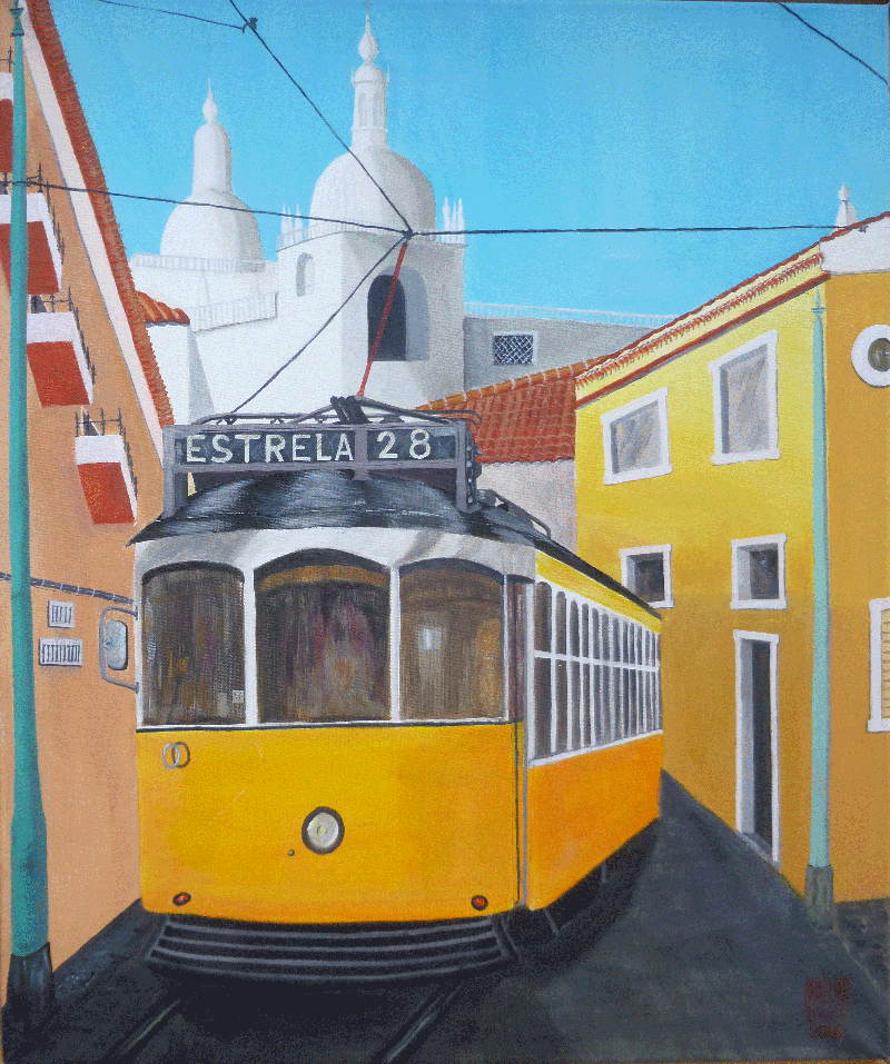 Schilderij tram Lissabon